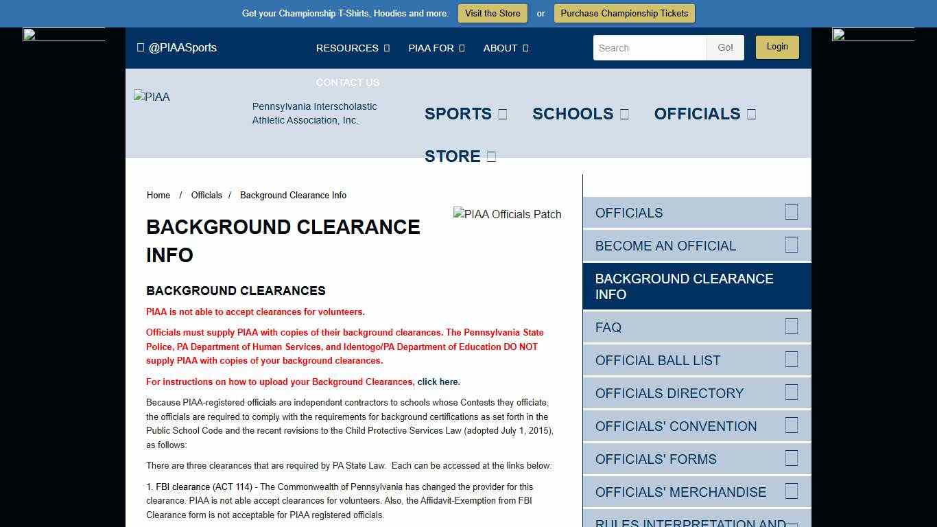 Background Clearance Info - PIAA